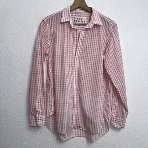 Frank & Eileen Frank Button Up Plaid Blouse White + Pink Top Women’s Medium